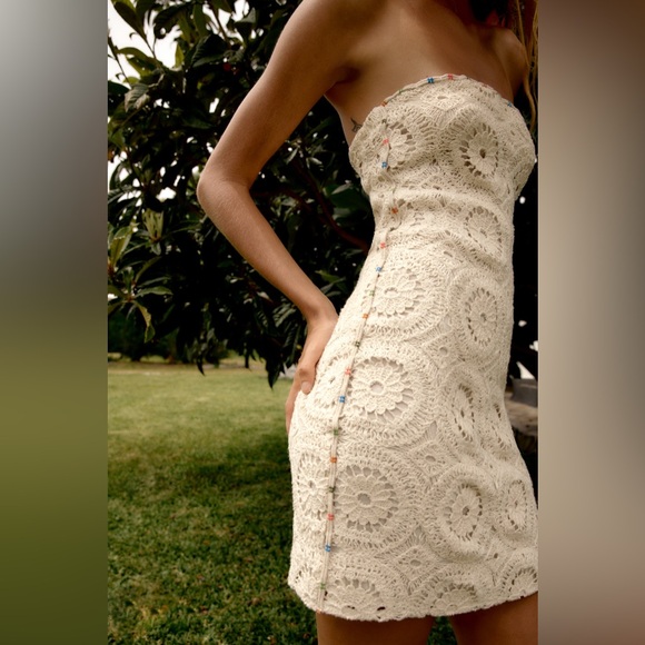 NWT Zara Woman Strapless Crochet Mini Dress Bloggers Fav Size M Medium - Picture 6 of 15